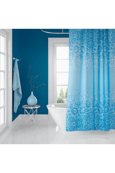 Zethome Perdeau de baie 6303 1x180x200, Umeraș pentru țeavă pentru perdea, țeavă de colț albă, set perdea de duș