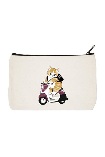 designedfy Υφασμάτινη τσάντα μακιγιάζ με στάμπα Biker Cat, θήκη για στυλό, τσάντα, πορτοφόλι