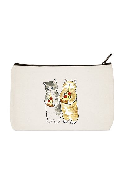 designedfy Pizzeria Cats 2 Printed υφασμάτινη τσάντα μακιγιάζ, θήκη για στυλό, τσάντα, πορτοφόλι