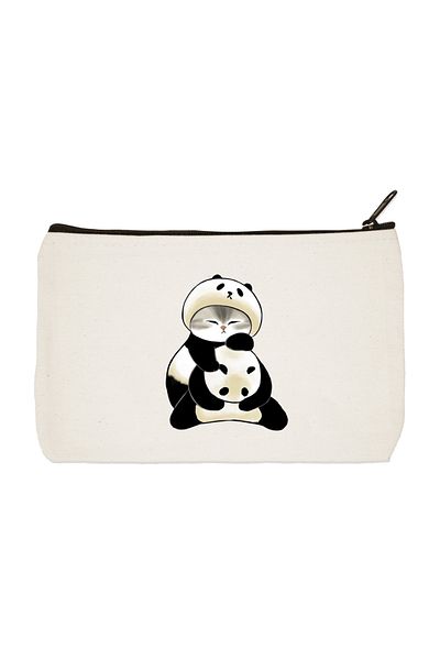 designedfy Cat and Panda Printed υφασμάτινη τσάντα μακιγιάζ, θήκη για στυλό, τσάντα χειρός, πορτοφόλι