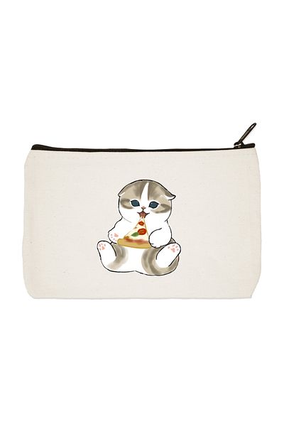 designedfy Baby Pizzeria Cat Printed υφασμάτινη τσάντα μακιγιάζ, θήκη για στυλό, τσάντα, πορτοφόλι