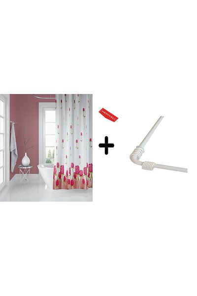 Zethome Κουρτίνα μπάνιου 7017 1x180x200, Κρεμάστρα Κουρτινών Γωνιακός Σωλήνας Λευκό Δώρο, Σετ Κουρτίνας Ντους