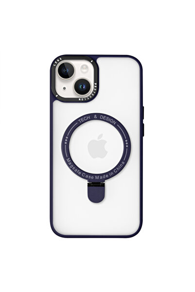 Casen Iphone 13 Magsafe Kablosuz Şarj Standlı Mor Çerçeveli Renkli Kılıf