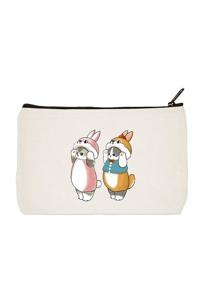 designedfy Costumed Cats 3 εμπριμέ υφασμάτινη τσάντα μακιγιάζ, θήκη για στυλό, τσάντα, πορτοφόλι