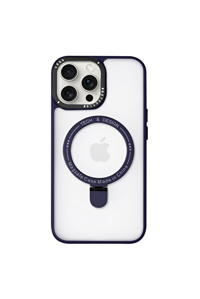 Casen Iphone 13 Pro Magsafe Kablosuz Şarj Standlı Mor Çerçeveli Renkli Kılıf