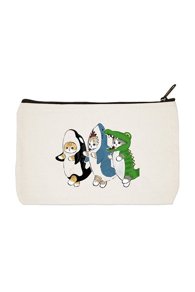 designedfy Costumed Cats 2 εμπριμέ υφασμάτινη τσάντα μακιγιάζ, θήκη για στυλό, τσάντα χειρός, πορτοφόλι
