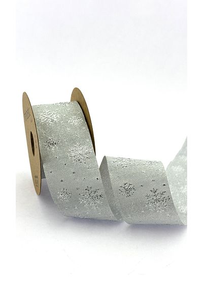 FANTASTIC KURDELE Ασημί Glitter Μοτίβο Χιονονιφάδας Υφαντή Κορδέλα (ΠΛΑΤΟΣ 40mm - ΜΗΚΟΣ 10MT)
