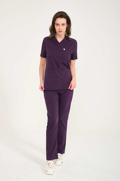 Pratik Medikal Unisex Lycra Scrubs - Dark Purple, Envelope Collar, Doctor Nurse Jersey Suit