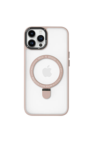 Casen iPhone 13 Pro Magsafe Kablosuz Şarj Standlı Kamera Korumalı Pembe Çerçe...