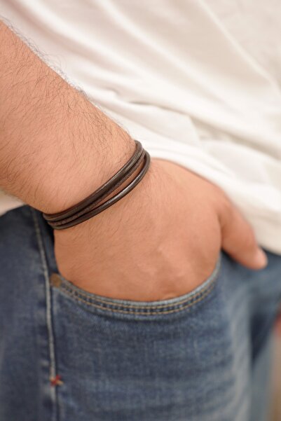 etniko Men's Triple Special Design Genuine Leather Bracelet