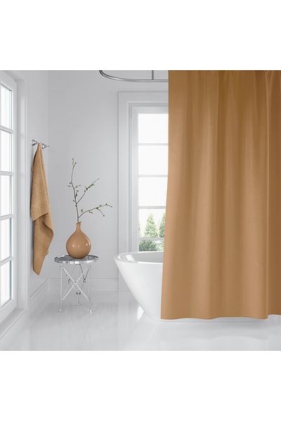 Zethome Κουρτίνα μπάνιου Μπεζ 1x180x200, Κρεμάστρα Κουρτίνας Γωνιακός Σωλήνας Λευκό Δώρο, Σετ Κουρτίνας Ντους