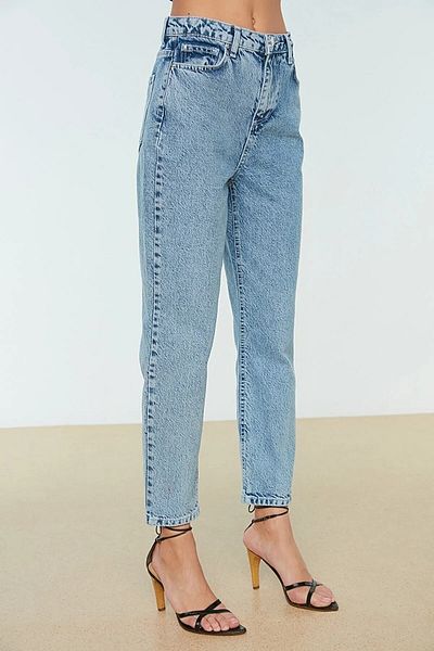 MAKRAS EXCLUSIVE Blugi Mom din denim din lycra cu talie înaltă, la modă, pentru femei