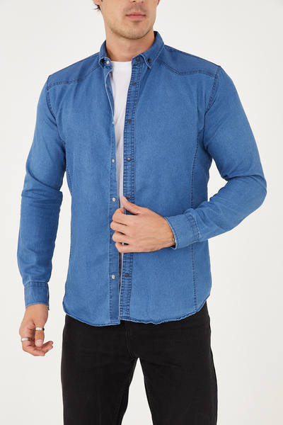 ENZİM JEANS Erkek Yıkamalı - Kot Gömlek