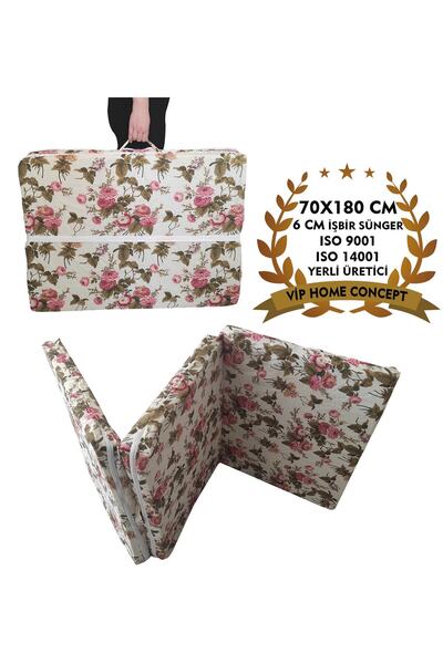 Vip Home Concept Market Ürünleri Katlanır Sünger Yatak(70x180x6cm)ingiliz Gülü Minder Yatak Fermuarlı