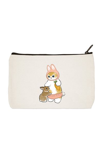 designedfy Rabbit Cats 3 Printed υφασμάτινη τσάντα μακιγιάζ, θήκη για στυλό, τσάντα χειρός, πορτοφόλι
