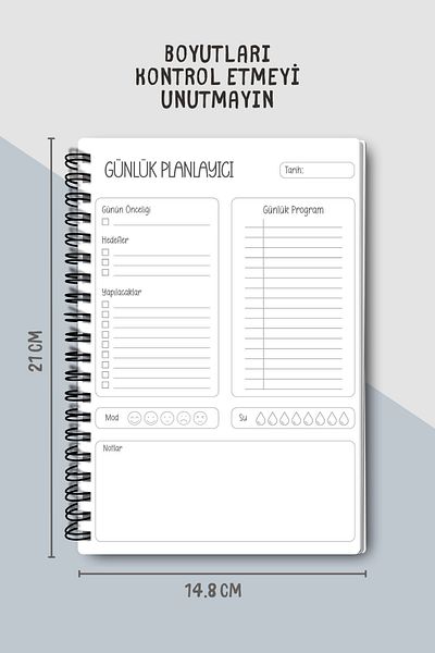 Eldesen Tasarım Daily Planner A5 Notebook, Notes, To-do, with Flexible Cardboard Cover, 100 Days