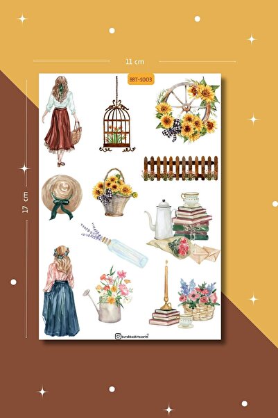 Burak Baskı Tasarım Coffee Book Flower Girl Themed Sticker Set Agenda Planner...