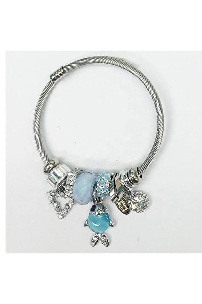 Jeros Accessories Steel Bracelet with Blue Fish Charm