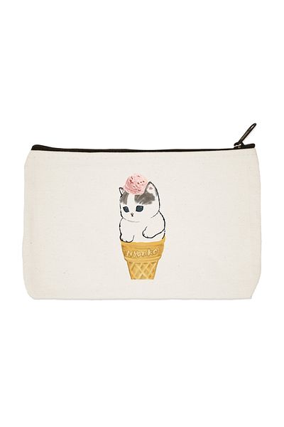 designedfy Ice Cream Shopper Cat Printed υφασμάτινη τσάντα μακιγιάζ, θήκη για στυλό, τσάντα χειρός, πορτοφόλι