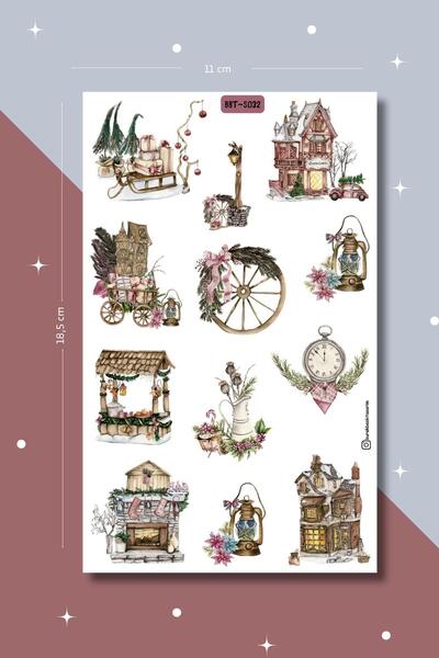 Burak Baskı Tasarım Vintage Yılbaşı Temalı Sticker Seti Ajanda-Planlayıcı-Bul...