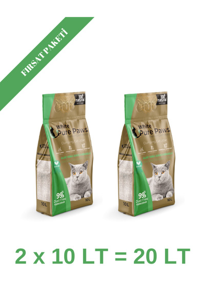 White Pure Paws Ince Taneli Aloe Vera Kokulu Bentonit Kedi Kumu 10 Litre X 2