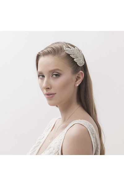 MK MODA ATELİER Accesoriu pentru păr Tiara de mireasă cu piatră strălucitoare cu motiv de frunze