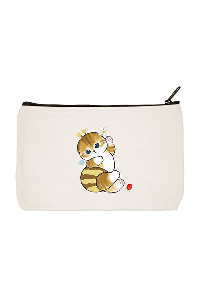 designedfy Платнена чантичка за грим, калъф за моливи, чанта, портфейл с щампа на котка от цветарски плат