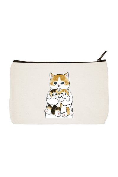 designedfy Mother Cat and Her Kittens Printed υφασμάτινη τσάντα μακιγιάζ, θήκη για στυλό, τσάντα, πορτοφόλι
