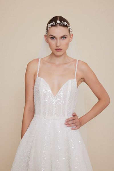MK MODA ATELİER Accesoriu pentru coroana de mireasa cu flori din piatra de cristal