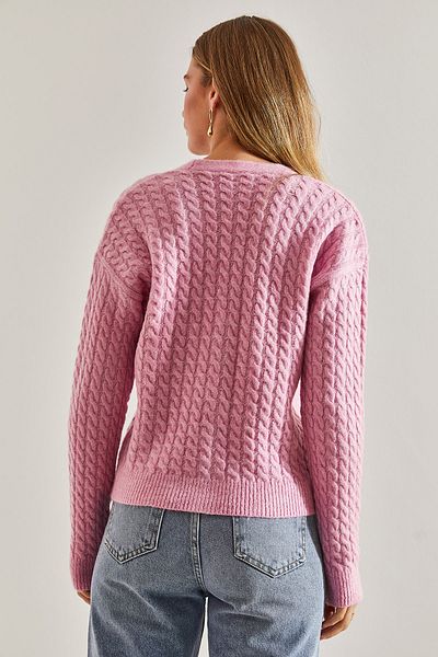 Bianco Lucci Women's Braided Buttoned Knitwear Cardigan