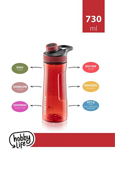 Pazarika 2 Li Set 730ml 530ml. Su Matarası Su Şişesi Suluk ( Bpa Içermez ) Kırmızı
