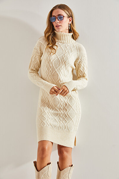 Bianco Lucci Dámské pletené šaty s pleteným rolákem do vlasů