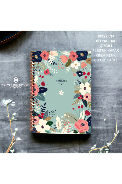 SEYFİKİRTASİYE دفتر ملاحظات مخطط 16x22 سم 80 ورقة غطاء بلاستيكي سلكي لون كريمي 60 جرام ورق خفيف