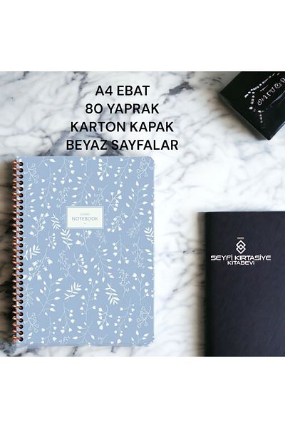 SEYFİKİRTASİYE STRIPED A4 SIZE 80 SHEETS CARTON COVER WIRE NOTEBOOK WHITE COLOR 60 GR PAPER