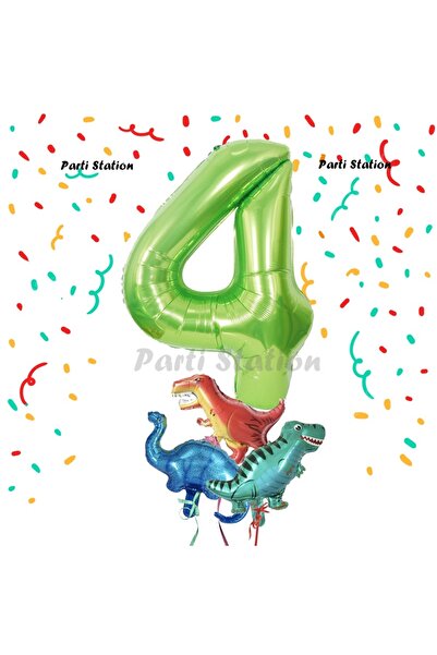 Parti Station بالون رقم اللون الأخضر، مقاس صغير، بالون ديناصور بعمر 4 سنوات، ...