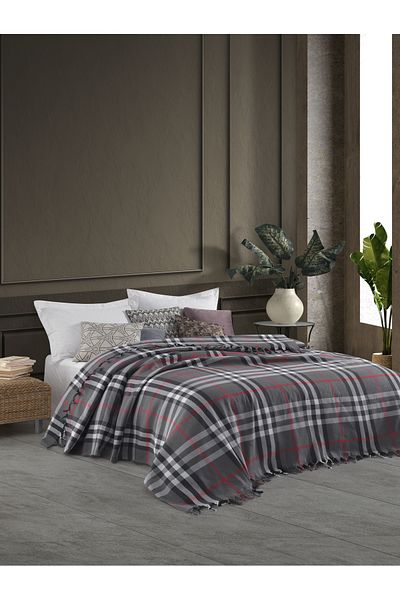 Lux Touch Scott Anthracite Double Pique - 200x230 cm Βαμβακερό κάλυμμα καναπέ-κρεβάτι