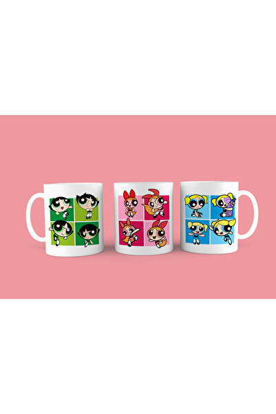 designedfy Powerpuff Girls 3'lü Set Baskılı Kupa Bardak
