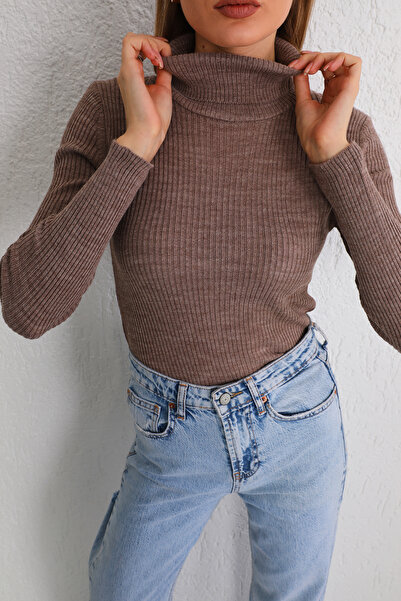 BİKELİFE Γυναικείο πλεκτό πουλόβερ με ζιβάγκο Lycra Stretchy Turtleneck