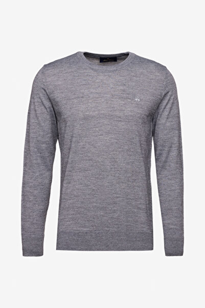 BROOKS BROTHERS Erkek Gri Melanj Bisiklet Yaka Standart Fit Normal Kesim Yünl...