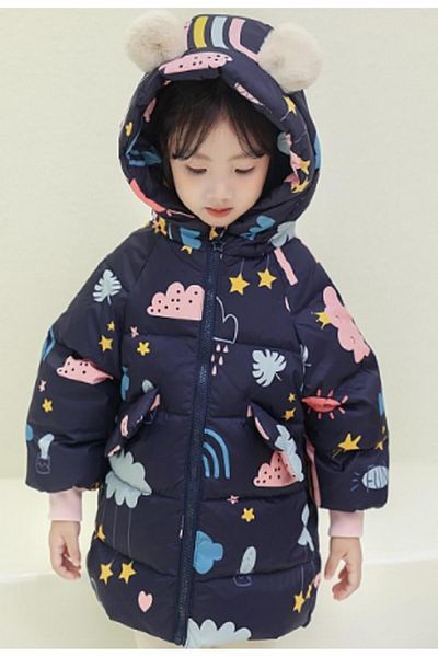 naynes Winter Down Coats for Girl, Hooded Fleece Jacket (110 cm-4 Years / Rainbow Blue)