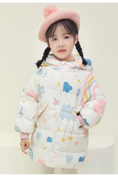 naynes Winter Down Coats for Girl, Hooded Fleece Jacket (120 cm-5 Years / Rainbow White)