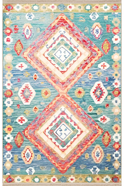 Rugs Modern Halı Pink Blue Themed Mixed Geometric Shape Patterned Vintage Dec...