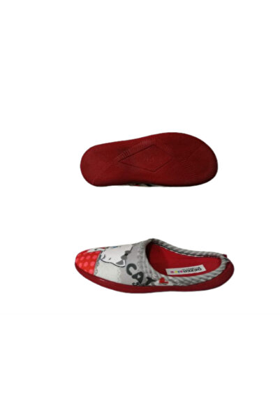GEZER Papuci pentru fete cu talpă anti-alunecare ultra ușoare pentru interior, gri-roșu, pisică