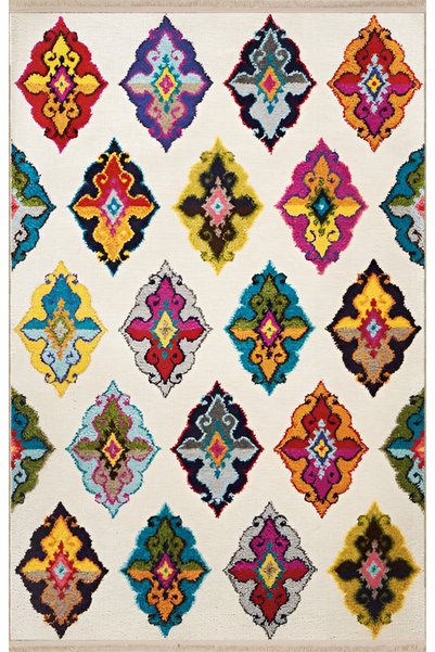 Rugs Modern Halı Beige Themed Multicolored Line Traditional Motif Patterned C...