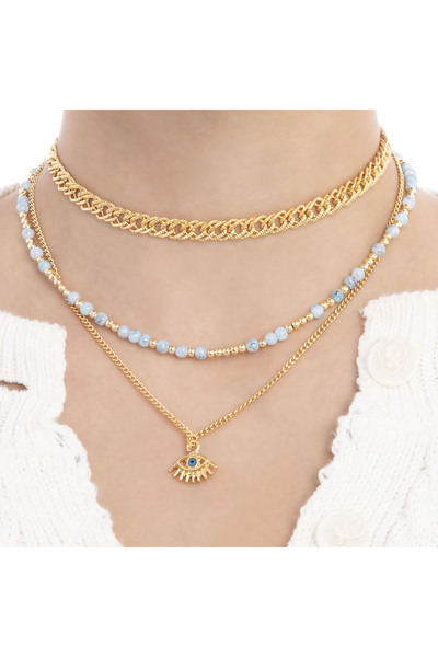 aksesuaris Gold Göz Detay 3'lü Kolye Kombin