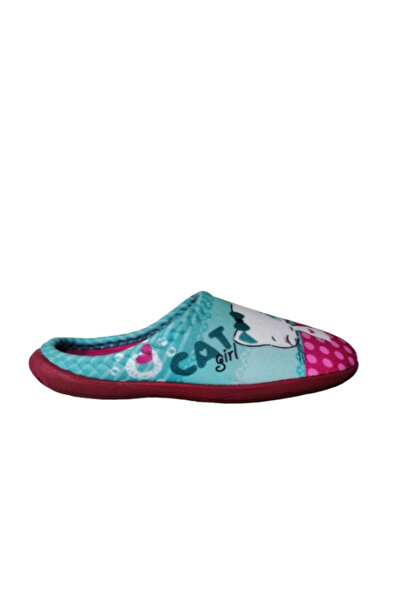 GEZER Kız Çocuk Mavi-Pembe Kedi Figürlü Ev Içi Ultra Hafif Kaymaz Taban Kız Çocuk Terliği