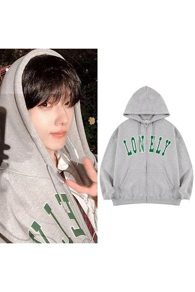 Touz Ζακέτα Lonely Printed Oversize με φερμουάρ γκρι Unisex με κουκούλα