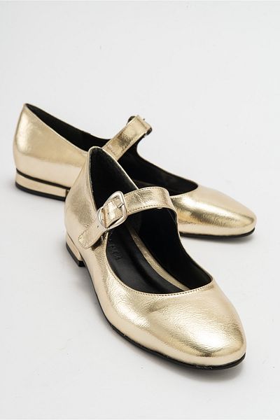 Niloshka CLARA Gold Metallic Round Shape Buckle Casual Ballerina Women's Shoes