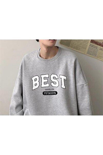 Toum grnd Best Printed Gray Unisex Oversize Crew Neck Sweatshirt
