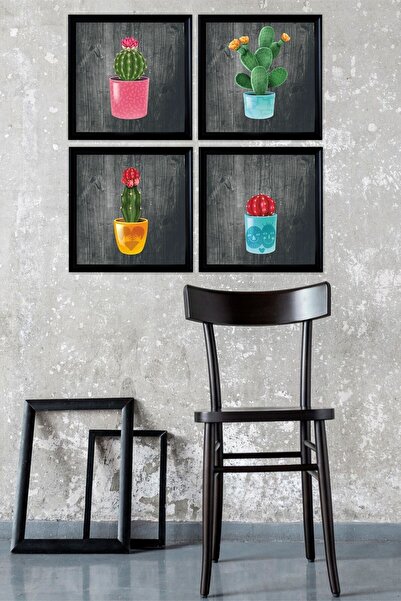 UNT Σετ 4 έγχρωμων πινάκων με κάρτσες κάκτων με εμφάνιση πλαισίου